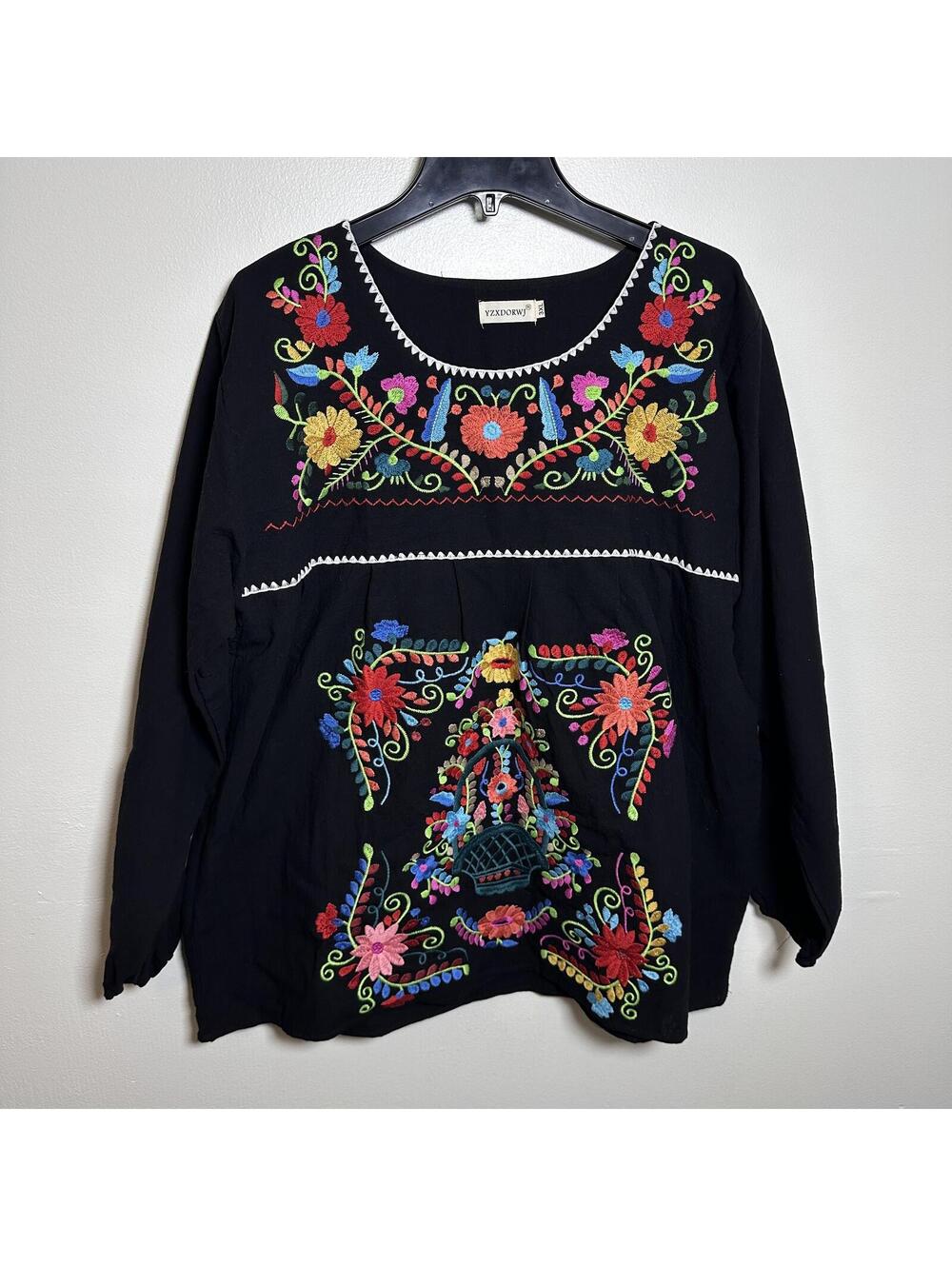 YZXDORWJ Women's Summer Boho Embroidery Mexican Bohemian Tunic 3XL